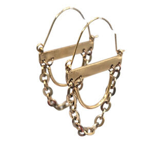 Earrings Gold Tone Chain Dangle Hoop Modern Geometric Drop Boho SKU2408